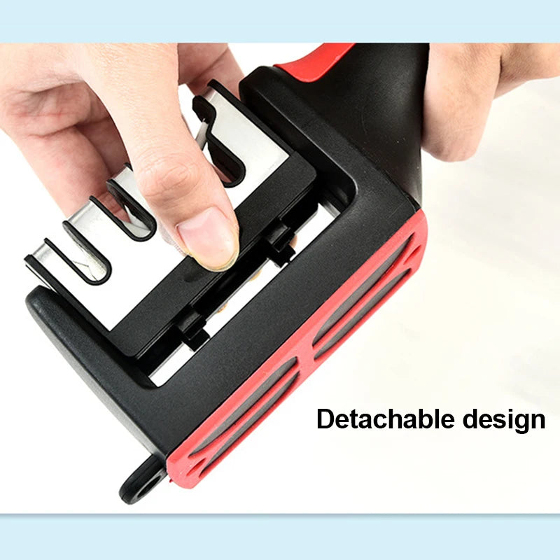 Afilador de cuchillos de cocina de 4 segmentos, multifuncional, portátil, con piedra de afilar negra de tres usos.